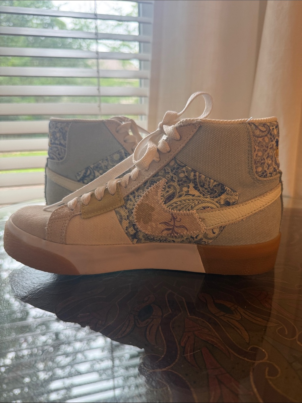Nike Beige High-Top Sneakers with Paisley Panels
